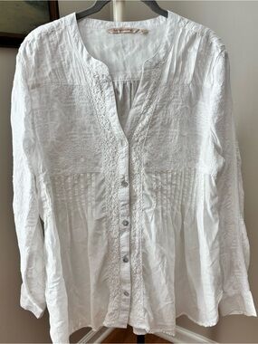 Soft Surroundings White Cotton Lacy Embroidered Tunic Top XL